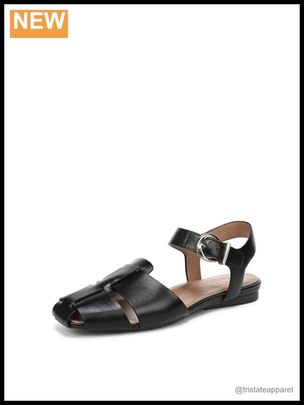 Leather Square Toe Strappy Flat Sandals